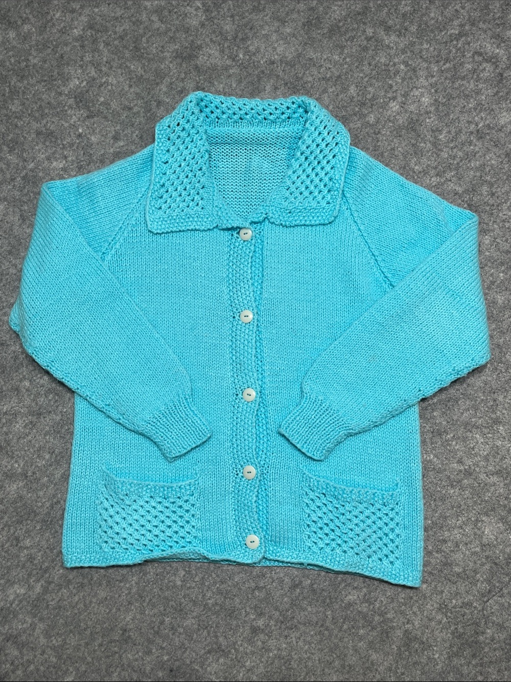 Women’s Turquoise Hand Knit Button‑Up Sweater Cardigan